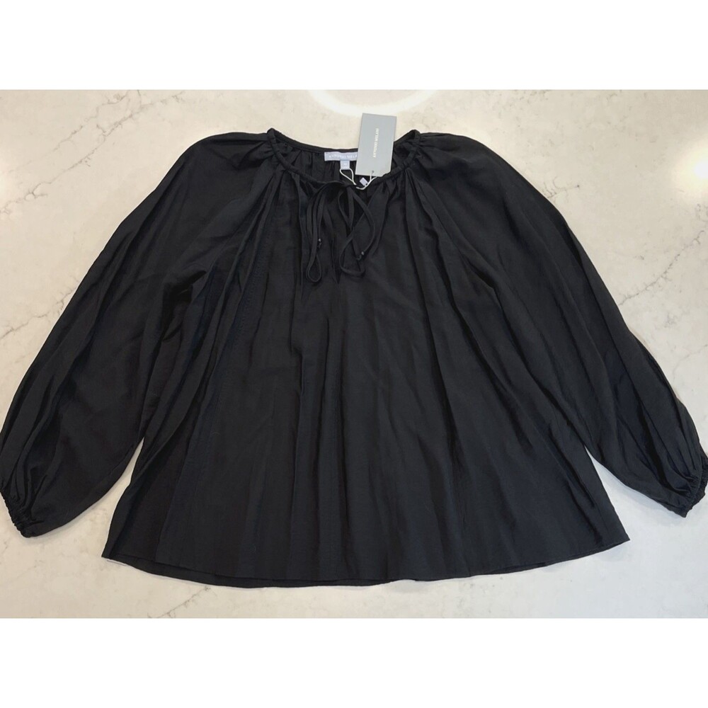 Antonio Melani NEW Medium Effie Long Sleeve Tie V Neck Blouse Top Peasant Black